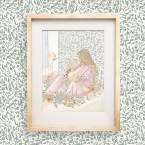 Lámina lactancia entre flores
