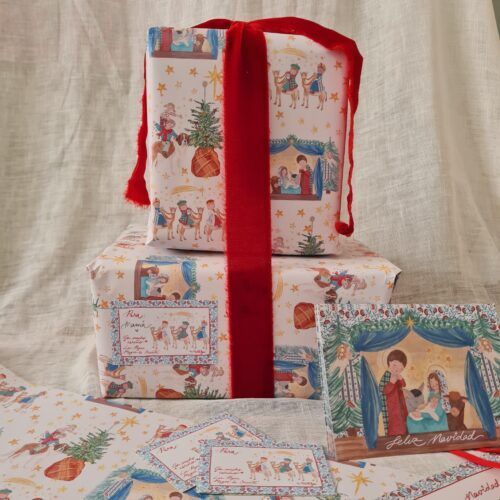 Papel de regalo Navidad Reyes Magos y Nacimiento